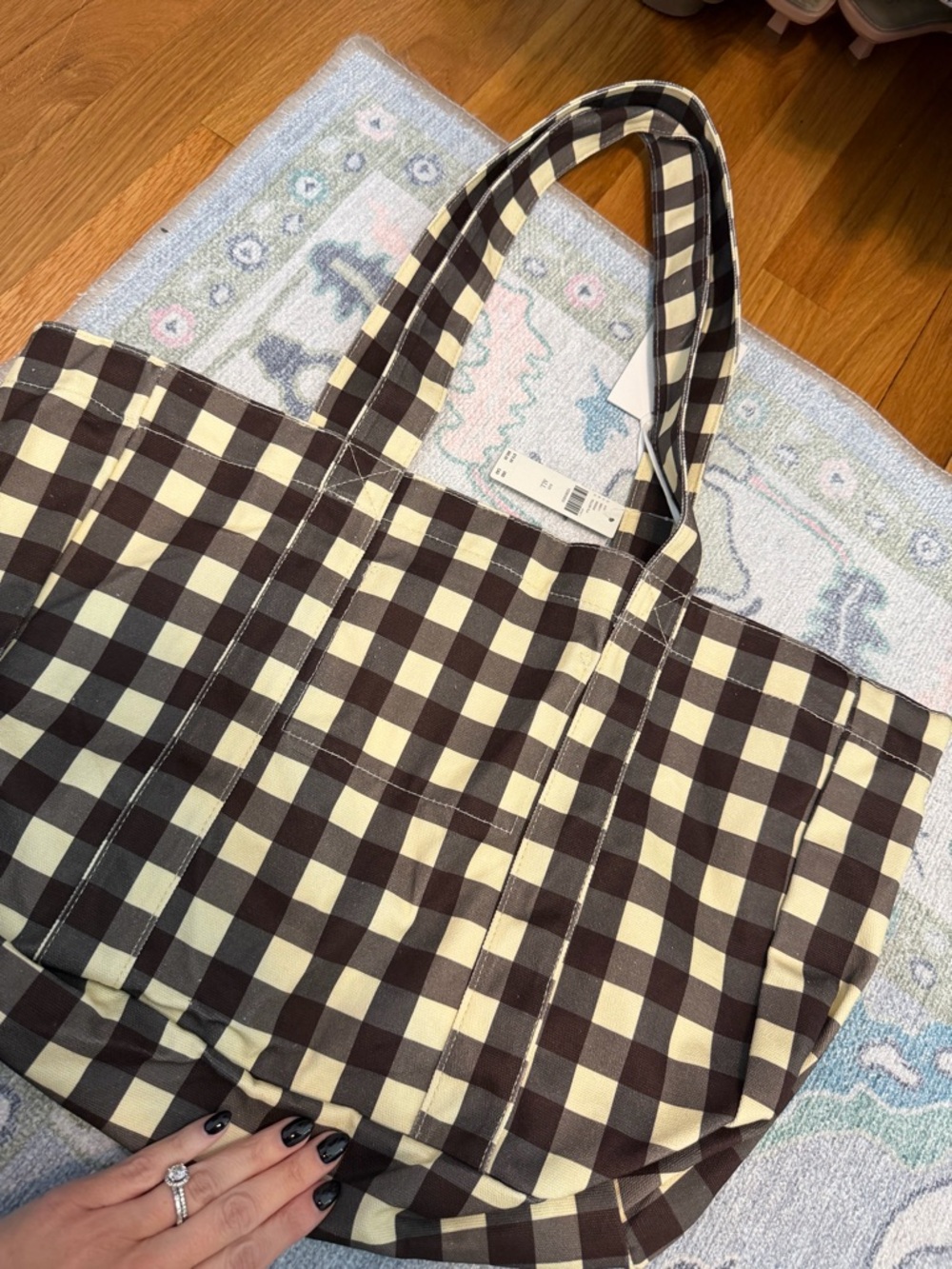 Dagmar & Meade Black and Cream Gingham Tote Bag - Picture 3 of 5